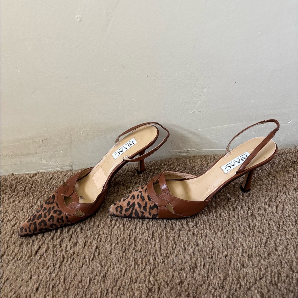 Leopard Print Brown Slingback Heels